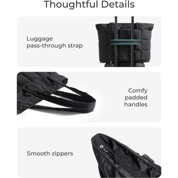 Bagsmart Expandable Puffer Tote Bag Work Travel Water Resistant Quilted Bag - Picture 5 of 7